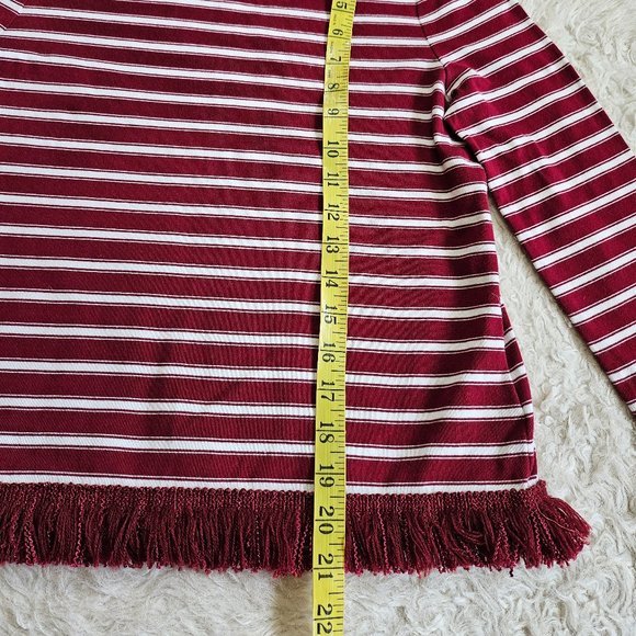 Kate Spade Women's Red Stripes Tassel Trim Crew Neck Long Sleeves Shirt Top XS - Picture 6 of 8